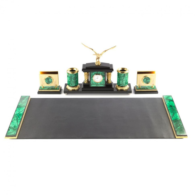 Настольный набор "Орел" с бюваром из малахита