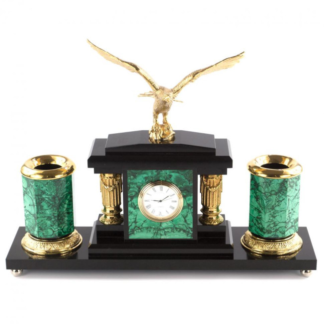 Настольный набор "Орел" с бюваром из малахита