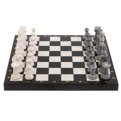 Шахматы "Стаунтон" из мрамолита 40х40 см белый мрамор / змеевик