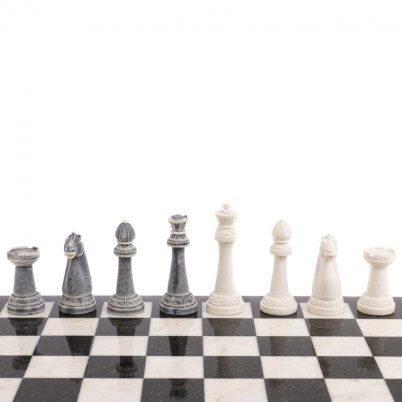 Шахматы "Стаунтон" из мрамолита 40х40 см белый мрамор / змеевик