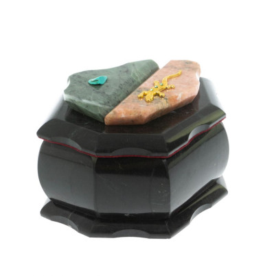 Шкатулка "Ракушка" камень змеевик / розовый мрамор 14х10х9 см