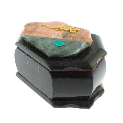 Шкатулка "Ракушка" камень змеевик / розовый мрамор 14х10х9 см