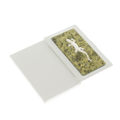 Карманная визитница со змеевиком и ящерицей цвет серебро