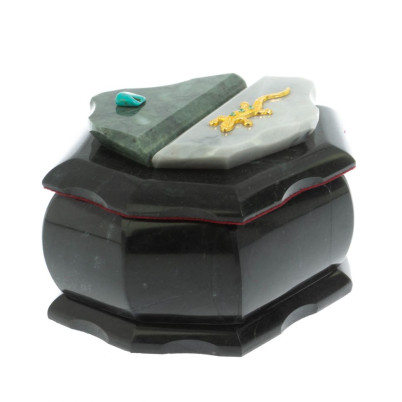 Шкатулка "Ракушка" камень змеевик / серый мрамор 14х10х9 см