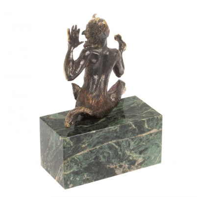 Бронзовая статуэтка &quot;Чертик&quot; на подставке из темно-зеленого змеевика