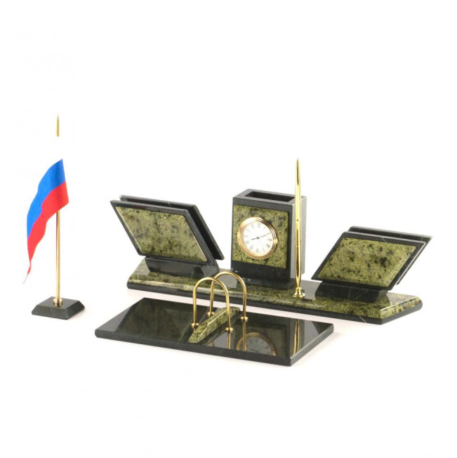 Настольный набор &quot;Триколор&quot; камень змеевик