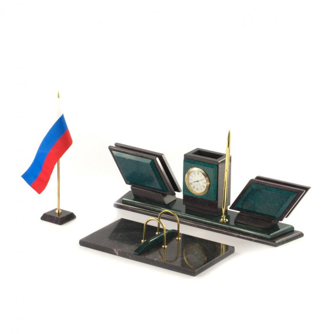 Настольный набор &quot;Триколор&quot; камень змеевик