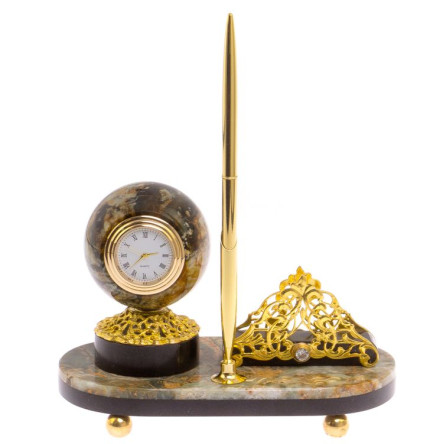 Визитница с часами из офиокальцита