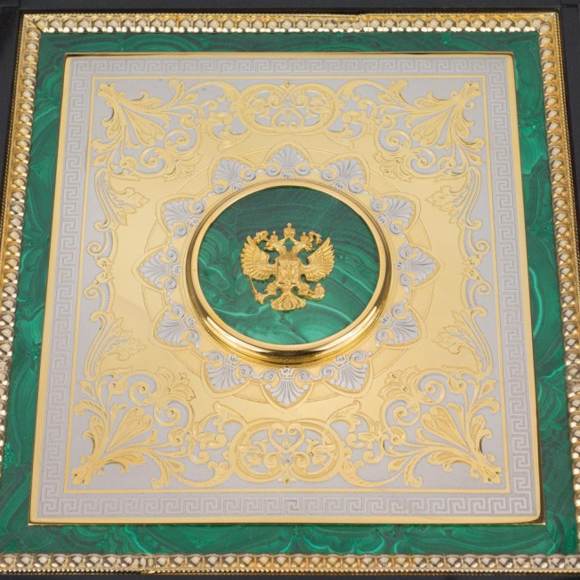 Лоток для бумаг А4 камень малахит Златоуст