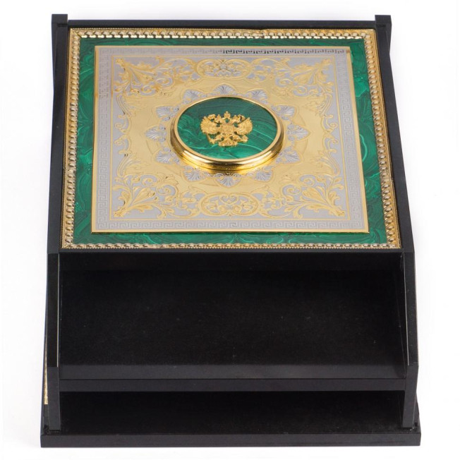 Лоток для бумаг А4 камень малахит Златоуст