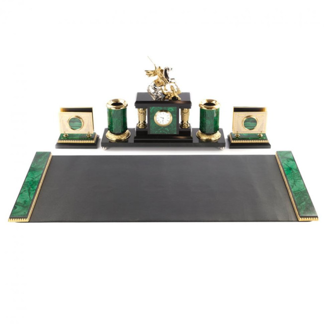 Настольный набор из малахита "Георгий Победоносец"