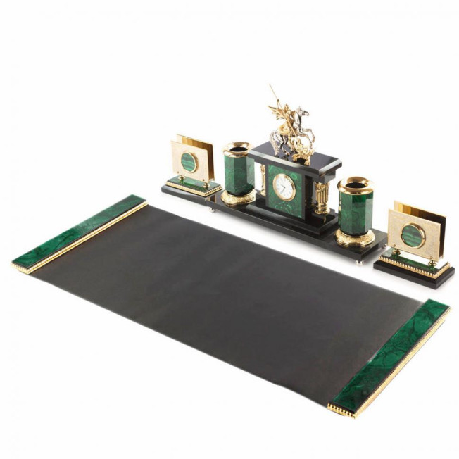 Настольный набор из малахита "Георгий Победоносец"