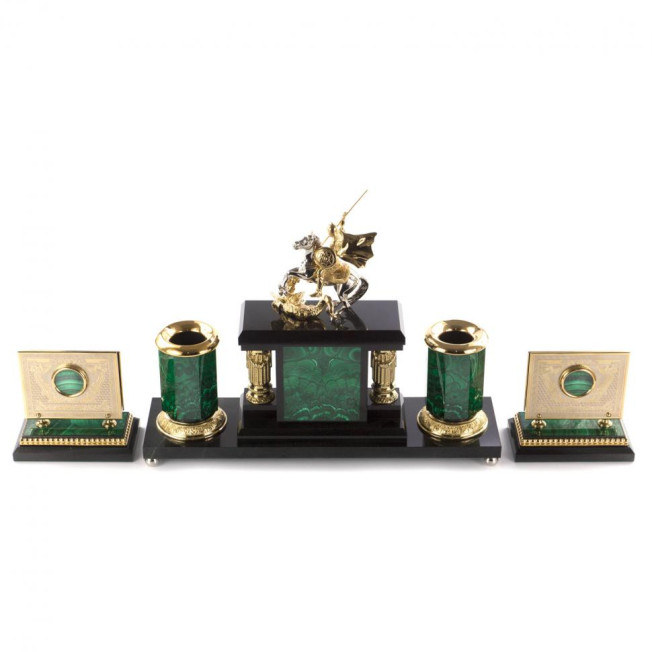Настольный набор из малахита "Георгий Победоносец"