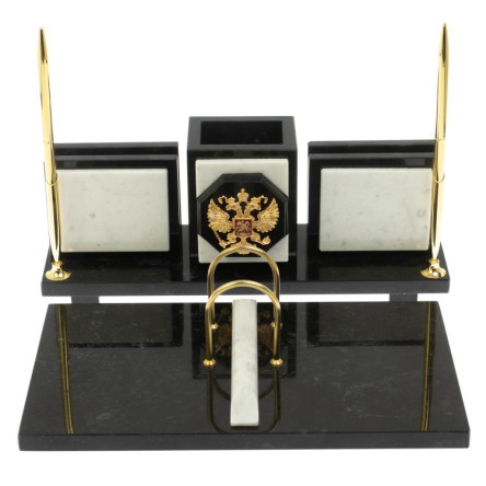 Настольный набор "Офисный" из мармора и змеевика с гербом РФ