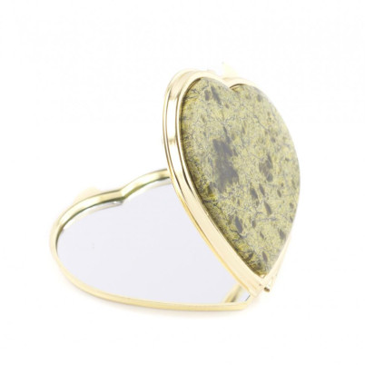 Карманное зеркало &quot;Сердце&quot; из натурального камня змеевик цвет золото