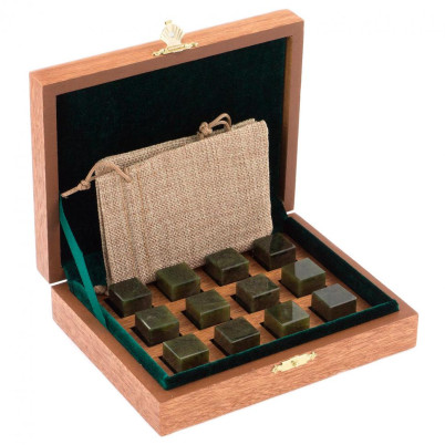 Подарочный набор камни для виски 12 кубиков из нефрита в деревянной коробке