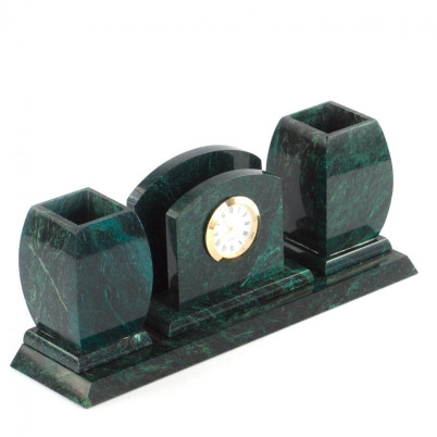 Офисный письменный набор с часами змеевик