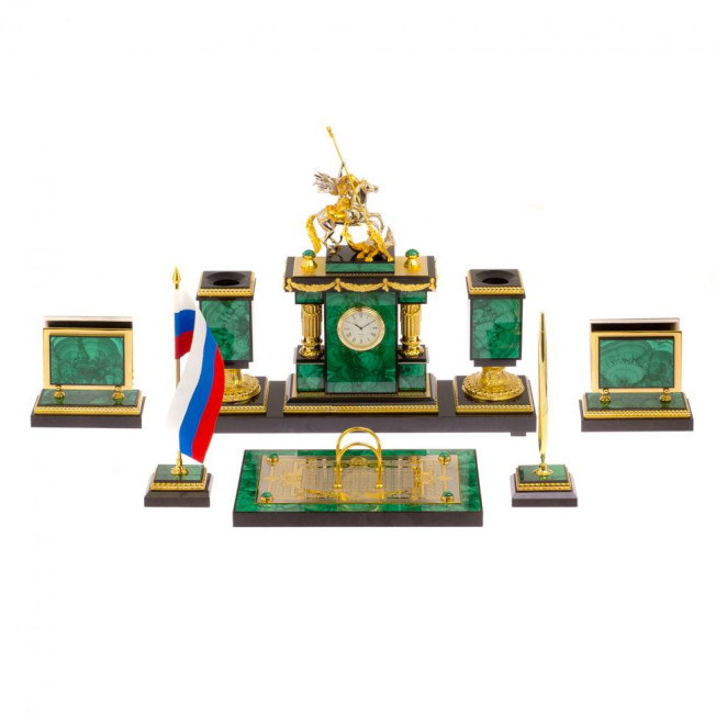 Письменный набор из малахита &quot;Георгий Победоносец&quot; Златоуст