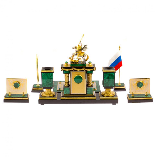 Письменный набор из малахита &quot;Георгий Победоносец&quot; Златоуст