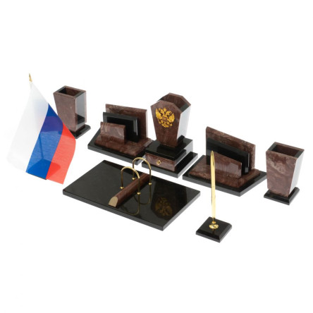 Письменный набор "Бюрократ с гербом РФ" из лемезита