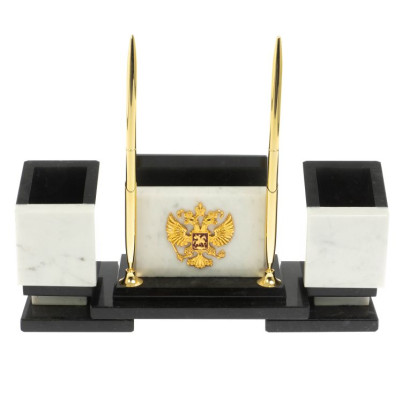 Настольный набор &quot;Офисный&quot; с гербом РФ из мрамора