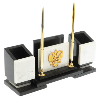 Настольный набор &quot;Офисный&quot; с гербом РФ из мрамора