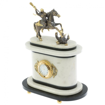 Часы "Георгий Победоносец" из мрамора и бронзы