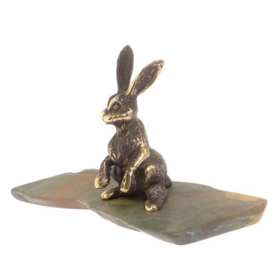 Сувенир из бронзы на подставке из яшмы &quot;Зайчик&quot;