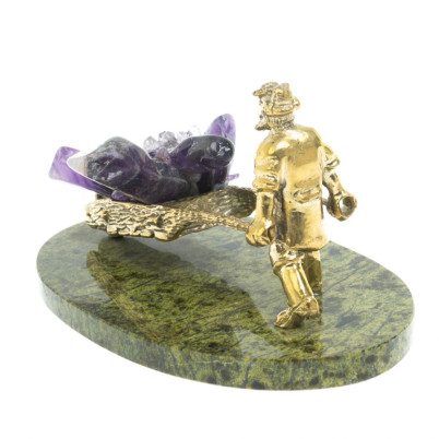 Статуэтка &quot;Старатель с тачкой&quot; бронза / змеевик / аметист