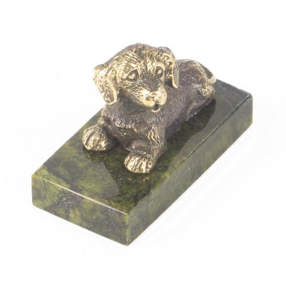 Статуэтка &quot;Собачка малая №8&quot; бронза змеевик