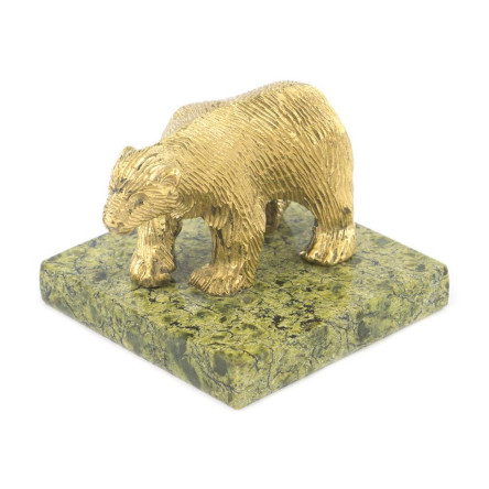 Статуэтка из бронзы на подставке из змеевика "Белый медведь"