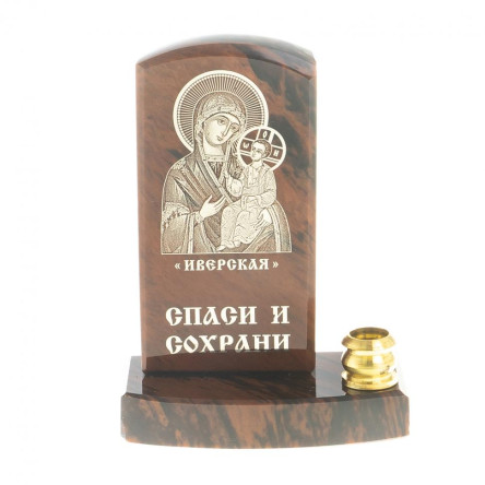 Икона с подсвечником "Иверская" камень обсидиан
