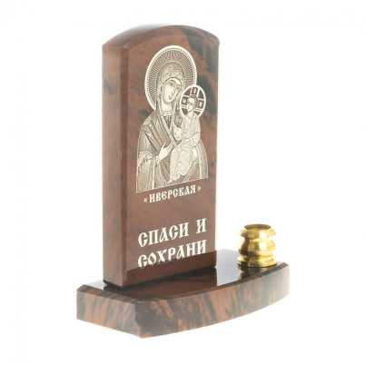 Икона с подсвечником &quot;Иверская&quot; камень обсидиан