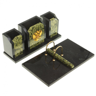 Настольный набор из змеевика &quot;Грани&quot; с гербом РФ