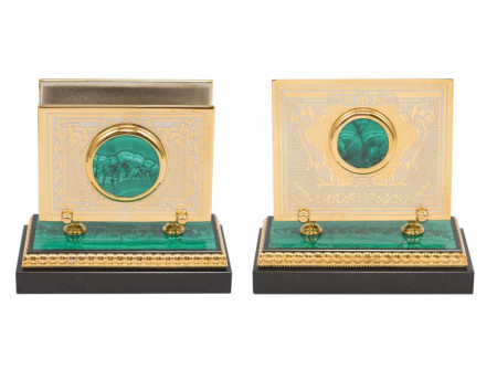 Настольный набор "Георгий Победоносец" из натурального малахита