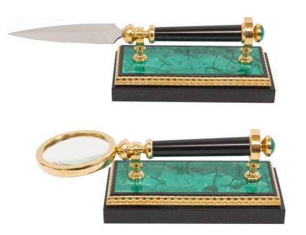 Настольный набор "Георгий Победоносец" из натурального малахита