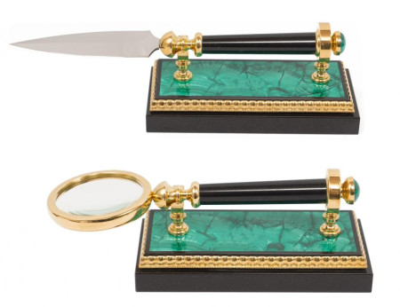 Настольный набор "Георгий Победоносец" из натурального малахита