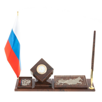Письменный набор &quot;Куб с картой РФ&quot; камень обсидиан