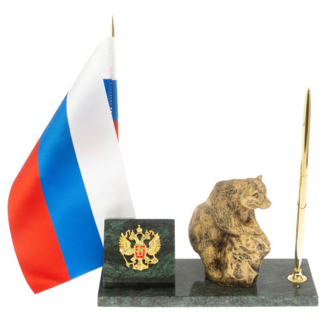 Флагшток с ручкой &quot;Медведь на камне&quot; из змеевика