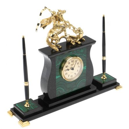 Настольные часы с ручками "Георгий Победоносец" из малахита