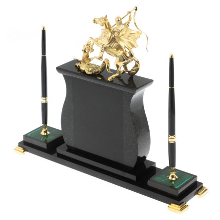 Настольные часы с ручками "Георгий Победоносец" из малахита