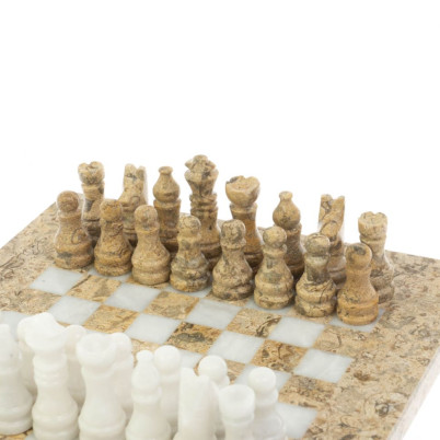Шахматы &quot;Сувенирные&quot; из ракушечника и белого мрамора доска 20х20 см