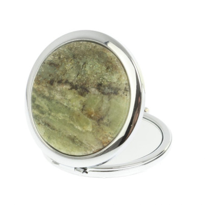 Зеркало круглое из камня желтый апатит цвет серебро