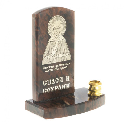 Икона с подсвечником &quot;Св. Матрона Московская&quot; камень обсидиан