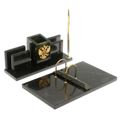 Письменный настольный набор &quot;Менеджер&quot; из змеевика с гербом РФ