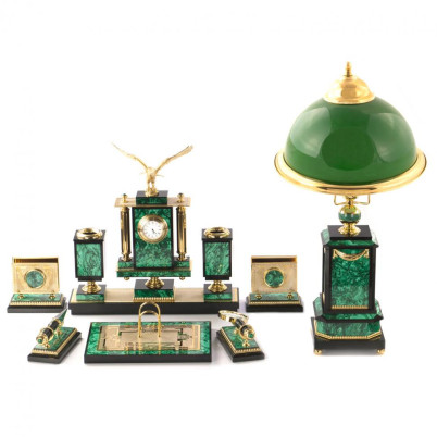 Письменный набор "Сенатор" с лампой камень малахит Златоуст