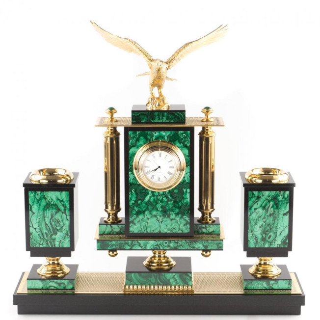 Письменный набор "Сенатор" с лампой камень малахит Златоуст