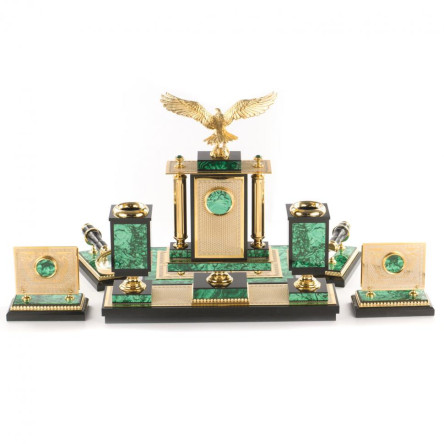 Письменный набор "Сенатор" с лампой камень малахит Златоуст