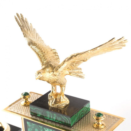 Письменный набор "Сенатор" с лампой камень малахит Златоуст