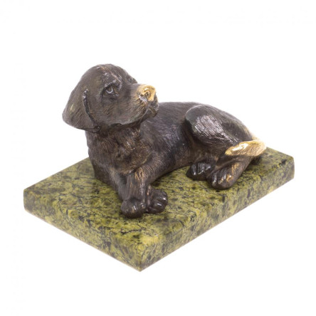 Статуэтка из бронзы "Гончая лежит" змееевик 8,5х6х5,5 см